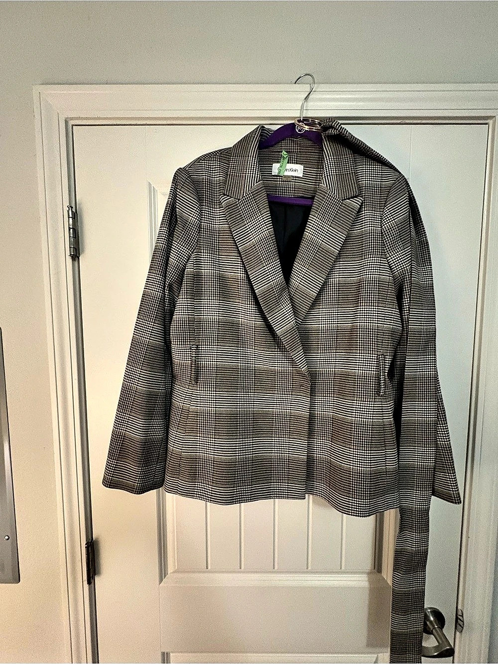 Calvin Klein Belted Blazer Women's Plaid Gray & Black